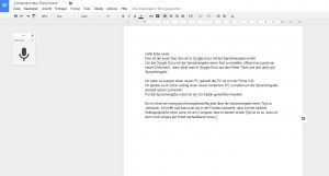 Screenshot meines ersten Versuchs mit der Spracheingabe in Google Docs einen Blogbeitrag zu verfassen.