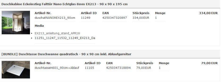 Duschkabine Eckeinstieg und Duschtasse 90x90